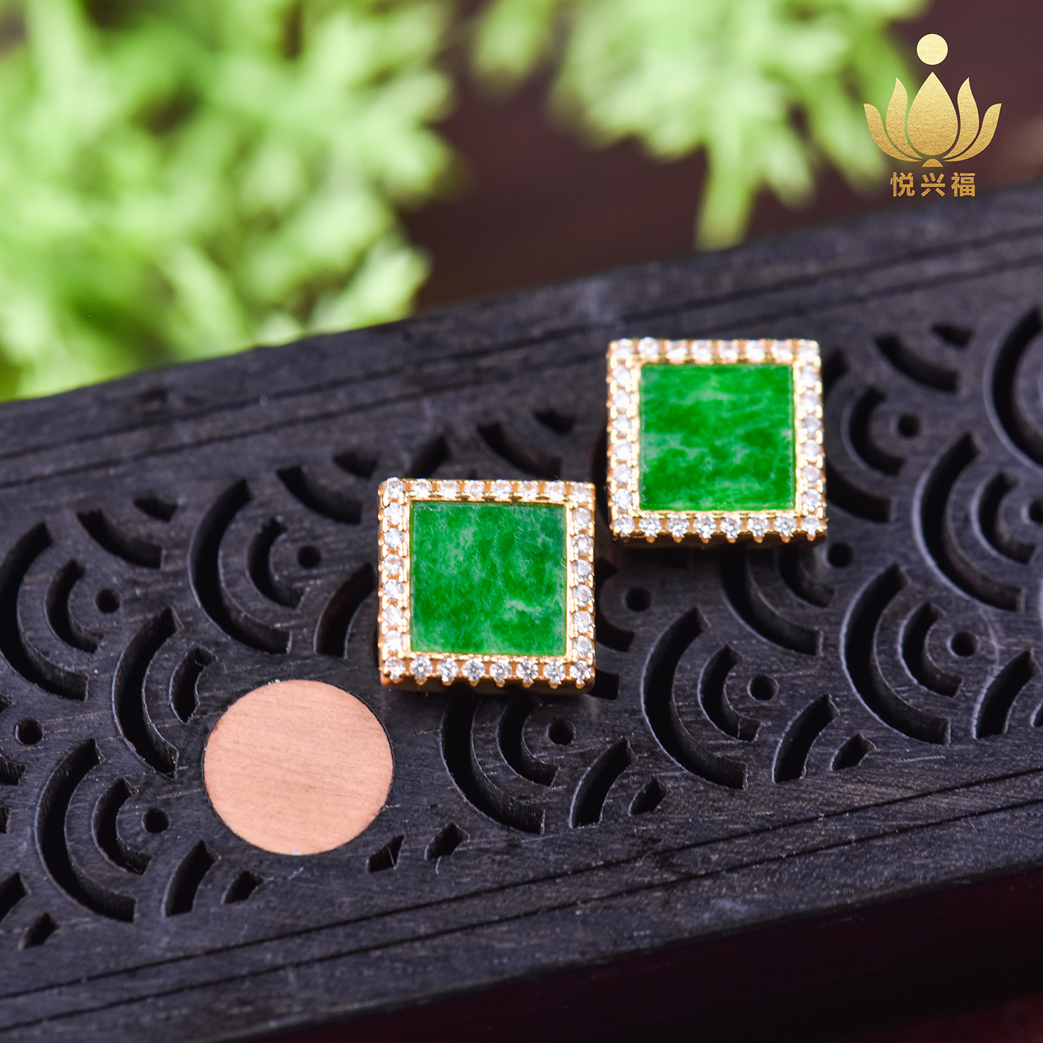 缅甸A货翡翠S925银方耳钉多样性发