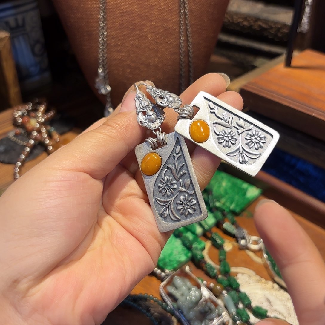 琥珀耳饰未镶嵌原创