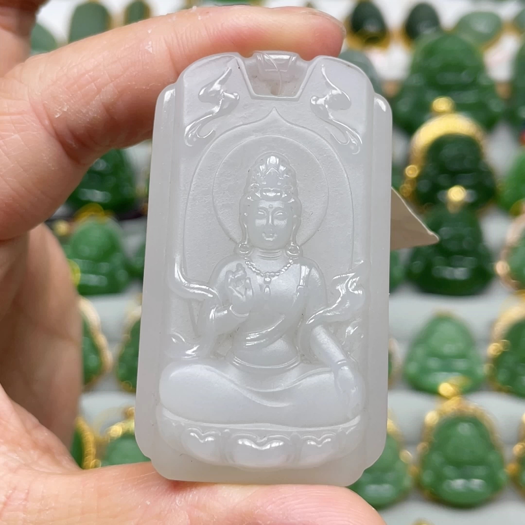 猴教授珠宝纯天然和田玉青白玉观音吊坠男女通用吊坠