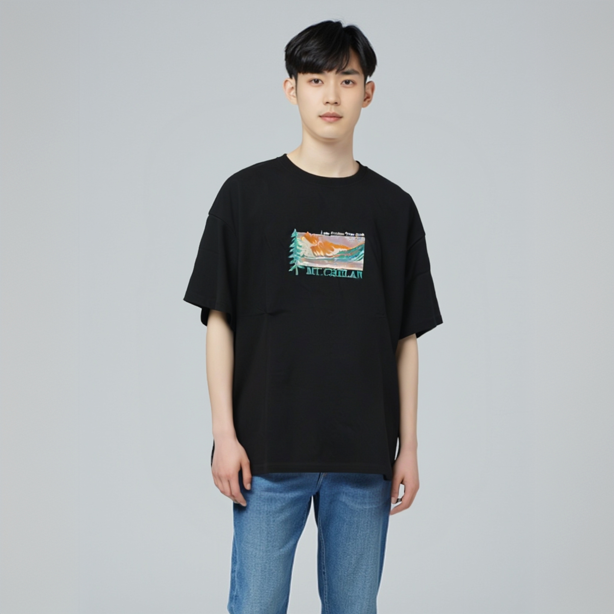 男士纯棉水洗印花短袖 均码170-180cm