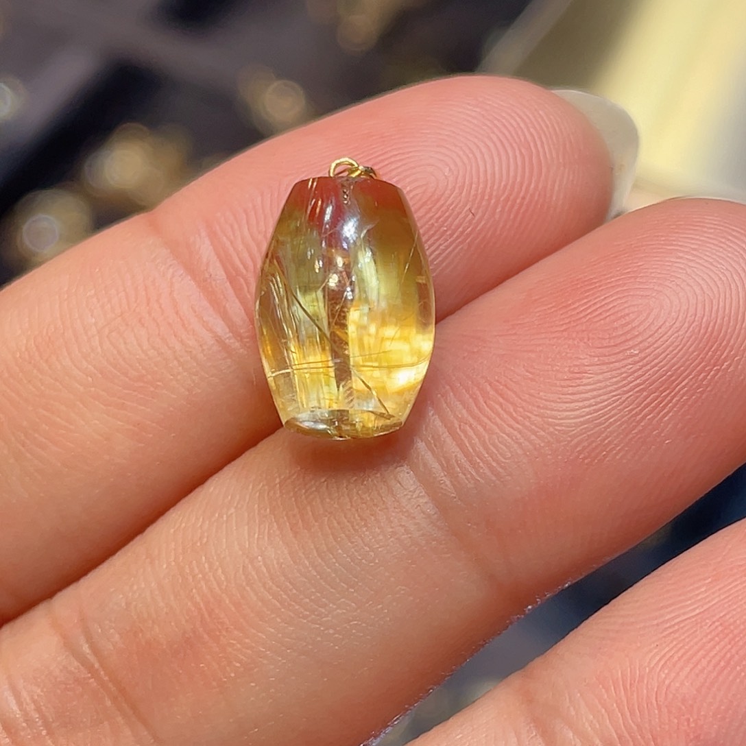 发晶钛晶吊坠18K金镶嵌f***y