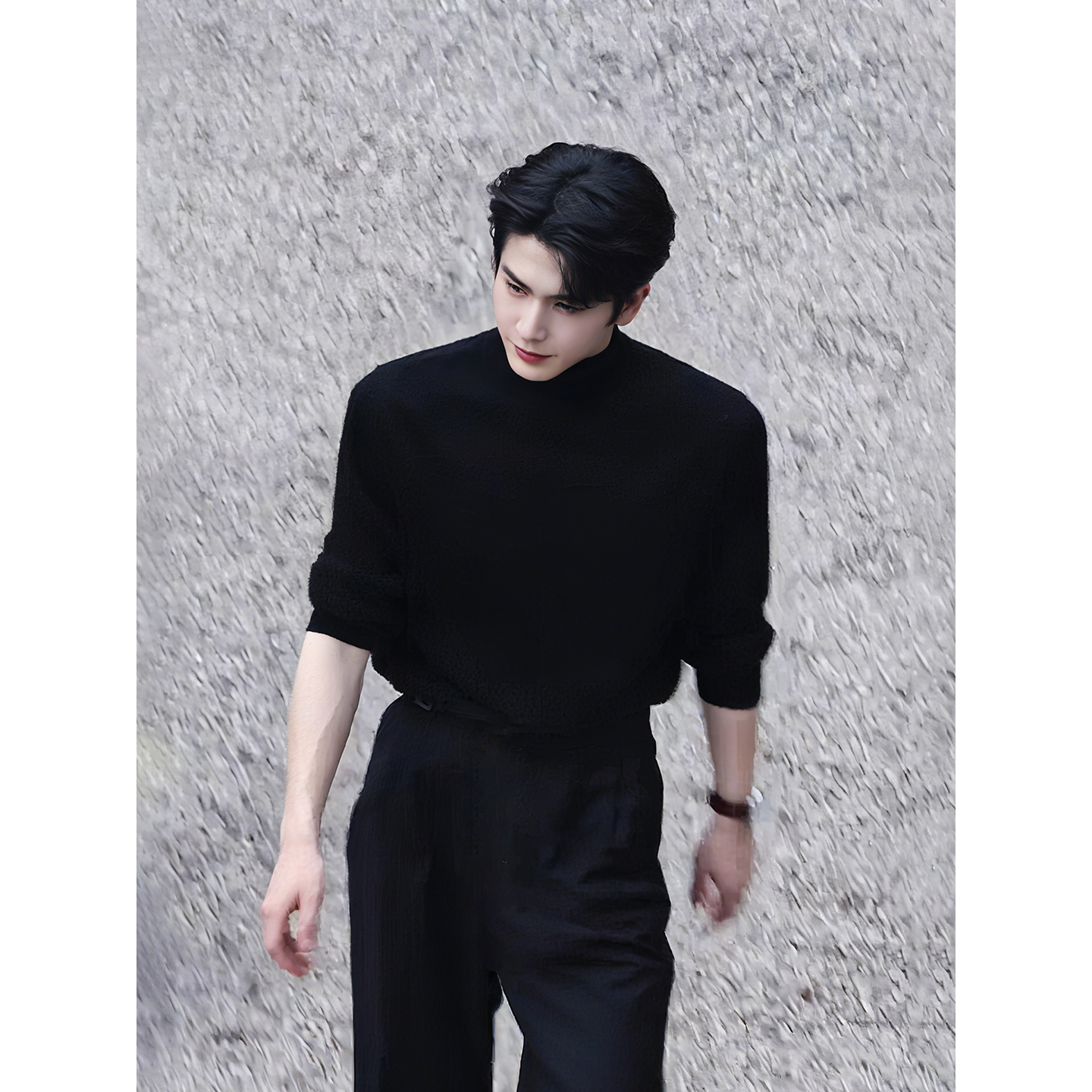 张凌赫同款黑色半高领毛衣男秋冬韩系痞帅针织衫打底毛衫内搭上衣