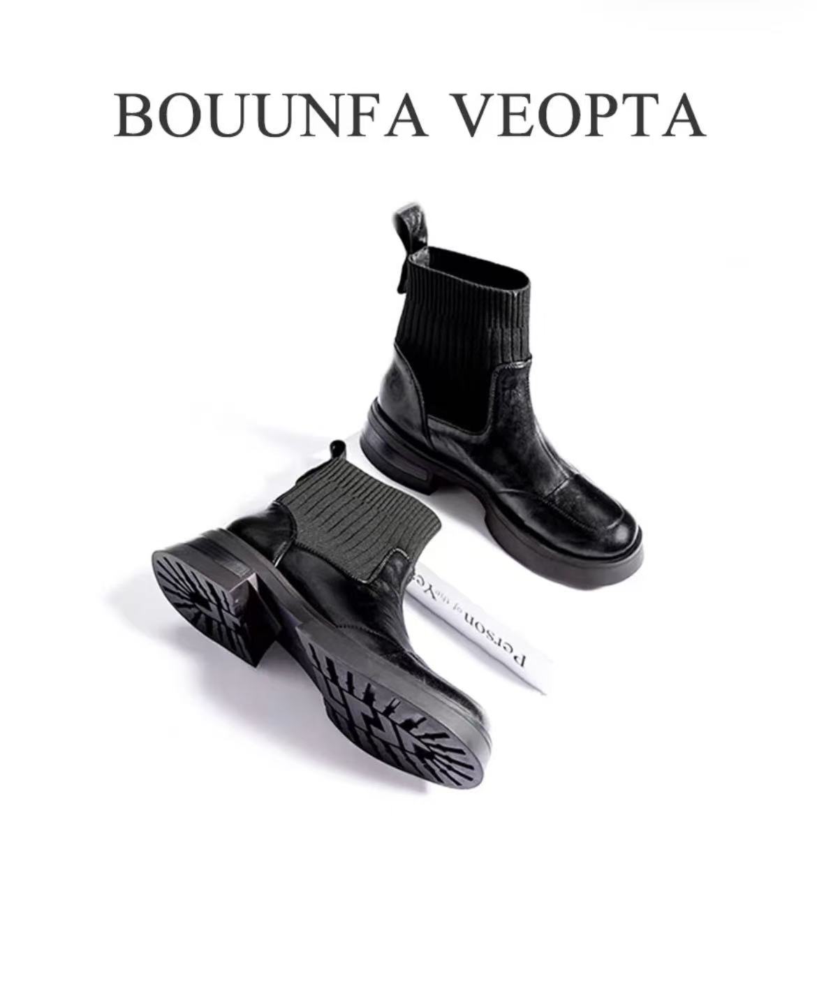 BOUUNFA VEOPTA【芯片】C22秋冬新款手抓皮百搭时尚真皮切尔西靴子