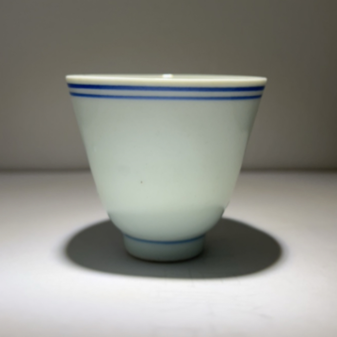 老厂货白胎青花双线盖碗茶杯品茗杯纯手绘制铃铛杯压手杯