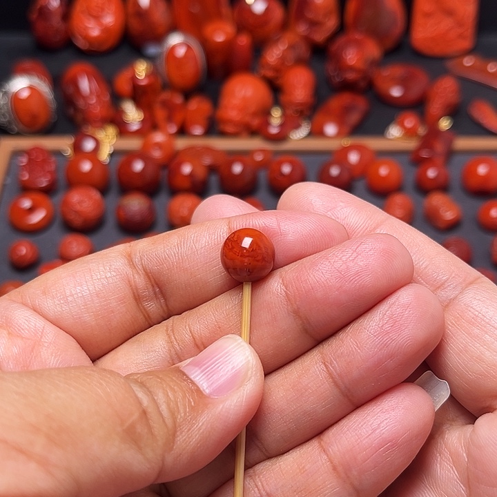南红玛瑙未镶嵌配饰火焰纹圆珠10.4mm