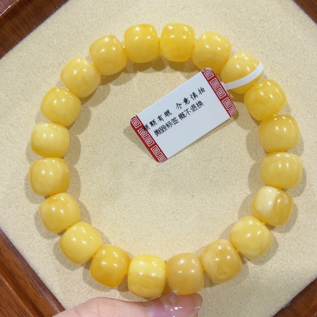 蜜蜡手链未镶嵌?**孩11m满蜡黄白花 微瑕