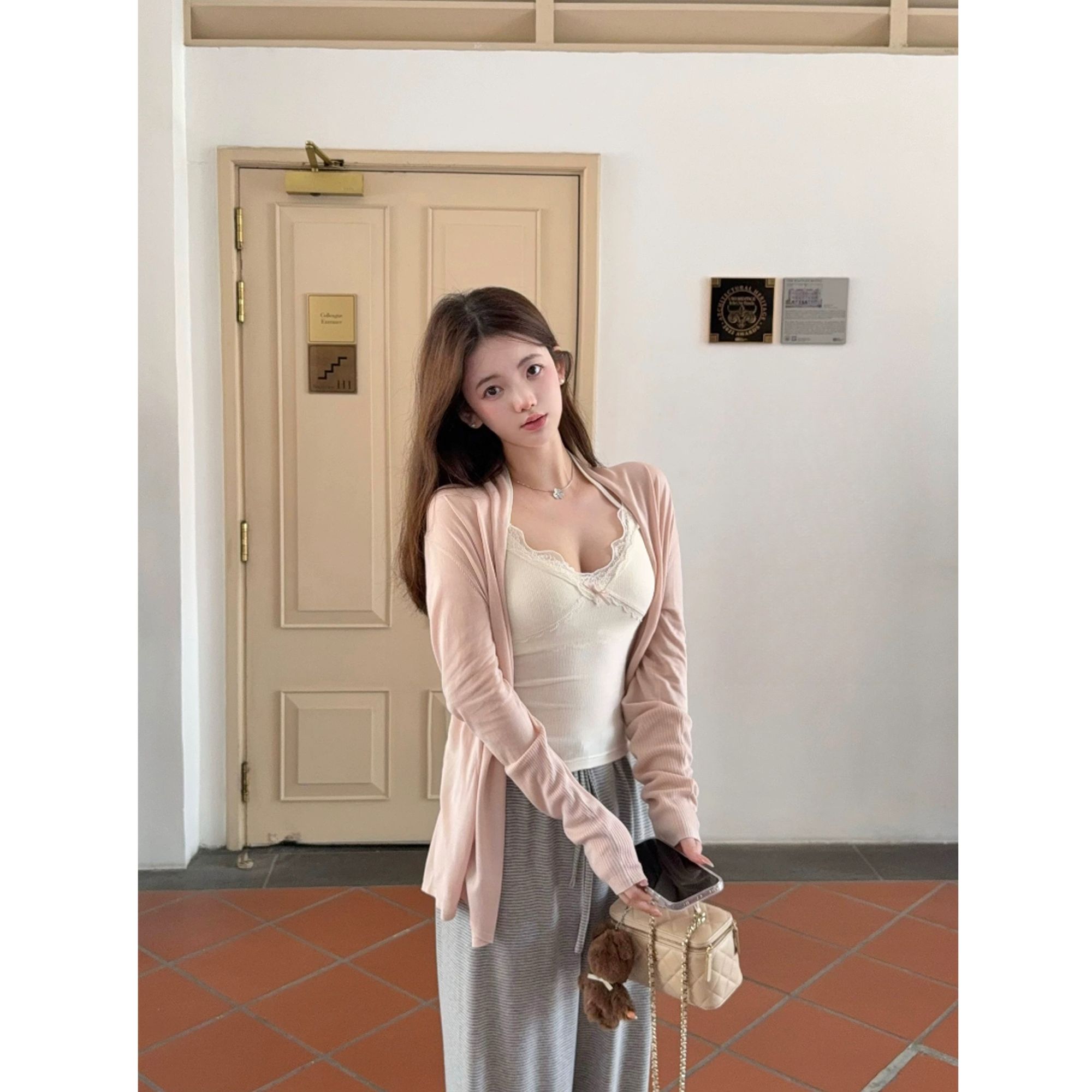 早秋新款软糯显瘦针织开衫+蕾丝甜美吊带 N1542+N1543