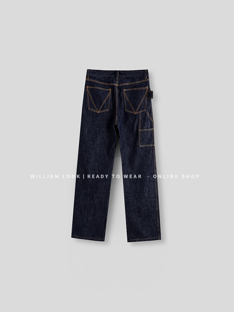 威廉威 男女同款【b_v神牛】重磅15OZ明线原色宽松直筒牛仔裤E1038