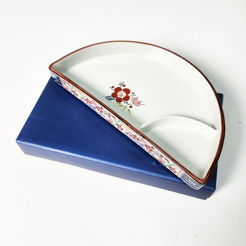 【长21cm】摩瑟家居【出日本花纹蘸料碟-半圆】HAZC陶瓷摆件
