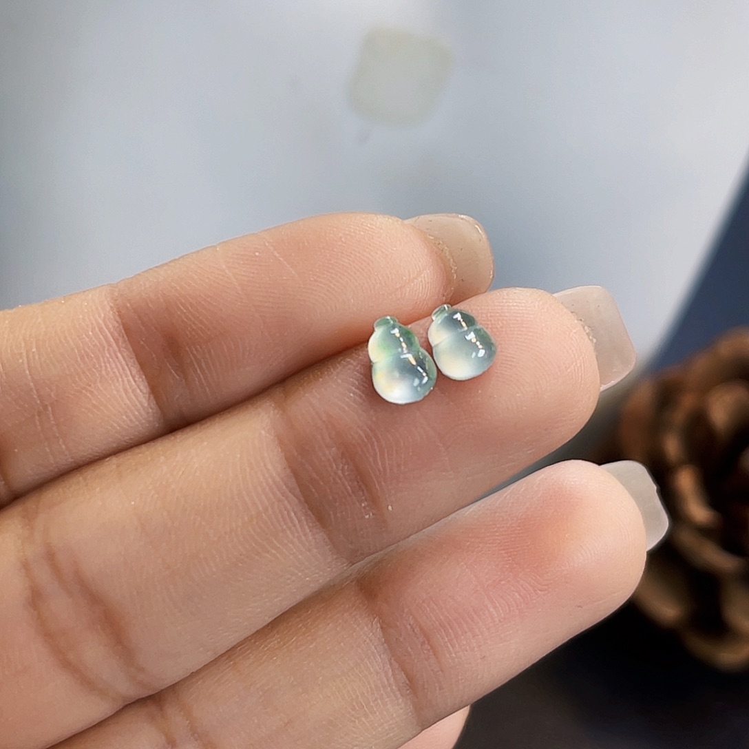 裸石翡翠JF晴底炸光葫芦一对11