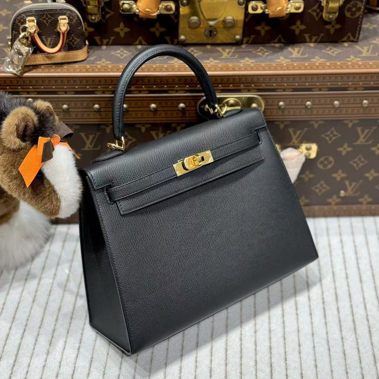 99新 Hermes/爱马仕 lina/黑金kelly25包