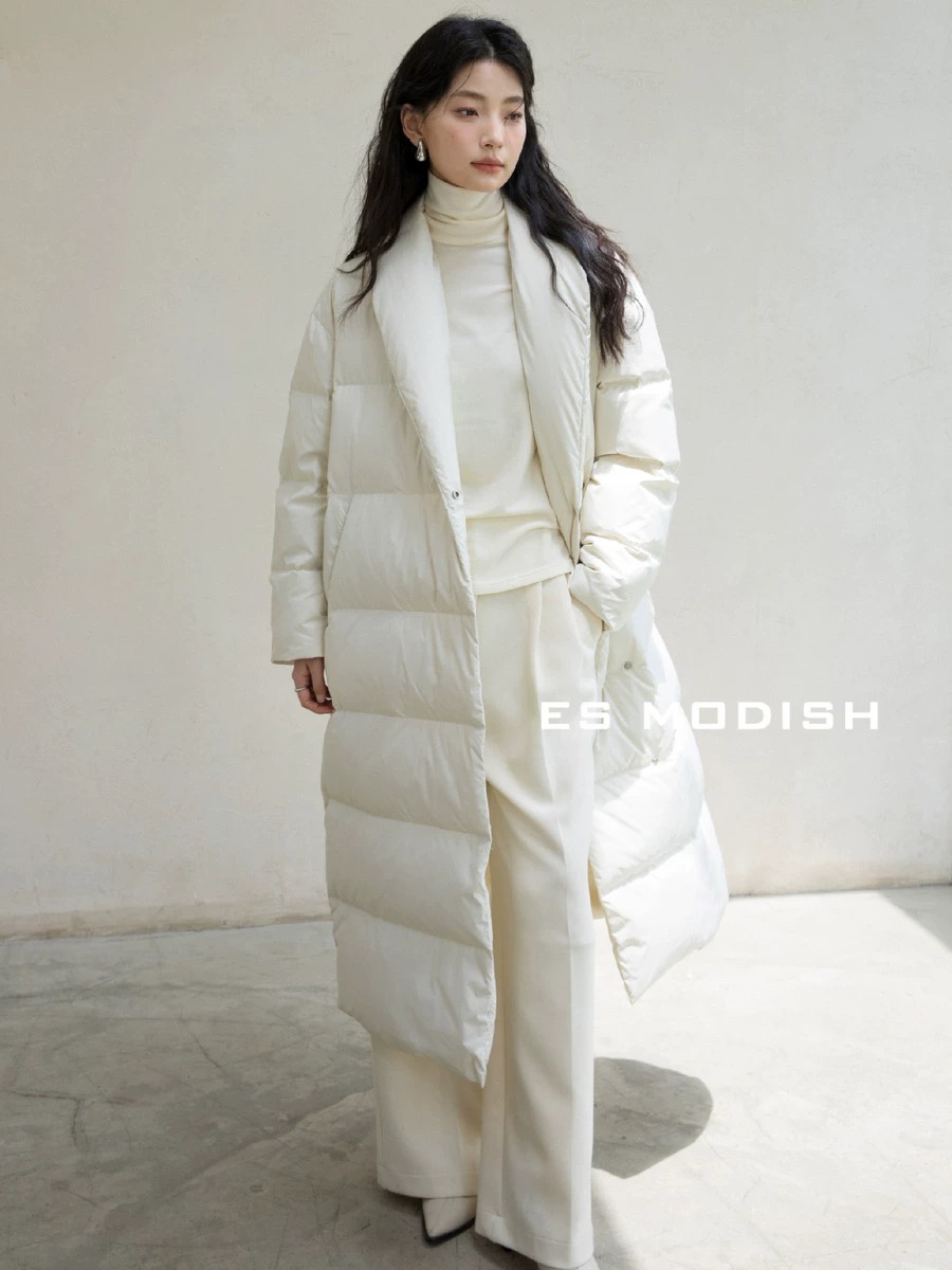 梧桐  冬季新款时尚加厚中长款保暖羽绒服外套腰带