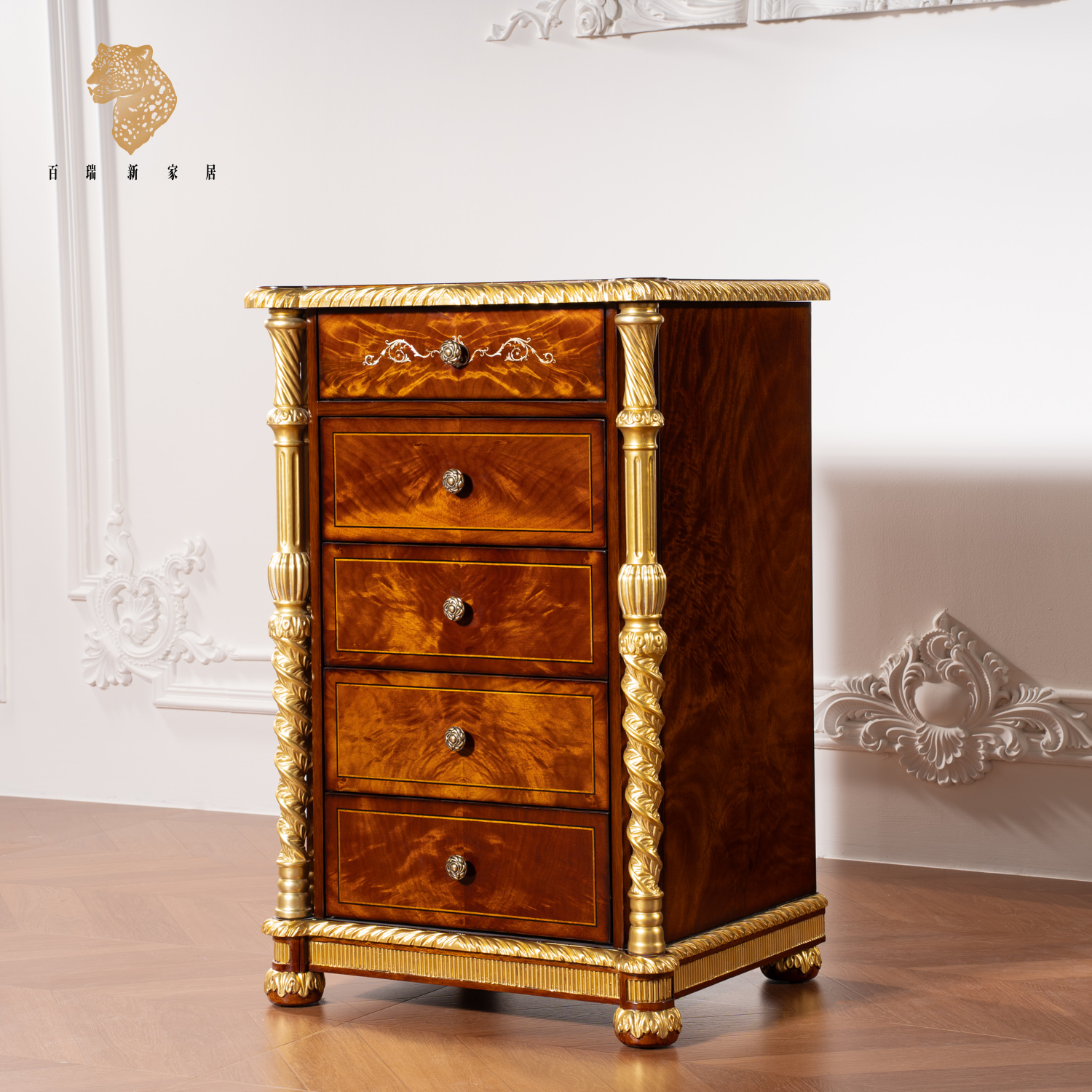 百瑞新店主私藏款“写意系列“螺钿雕花五斗柜贝壳镶嵌YLSD-BRX1875