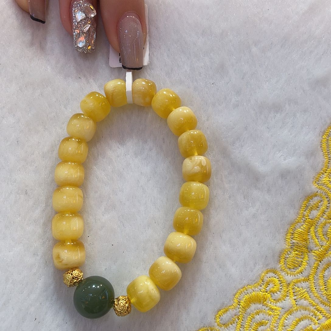 蜜蜡手链银S925镶嵌蜜蜡手串