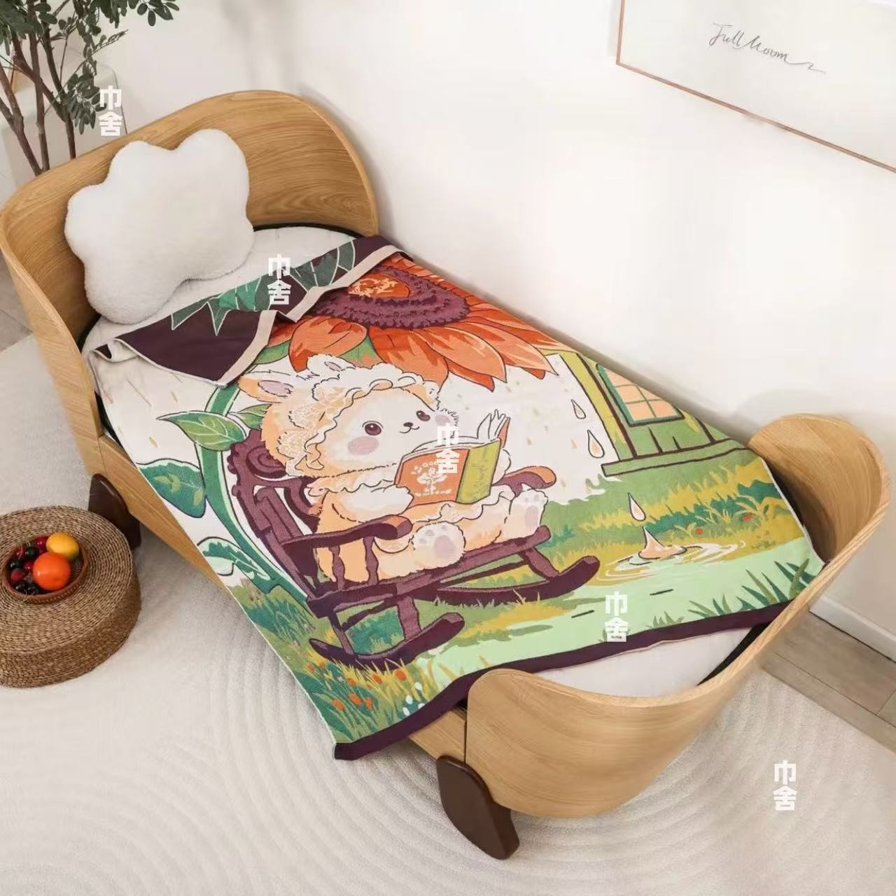 【向日兔】120*150高端夏凉被纯棉纱布毯提花卡通柔软面包被M