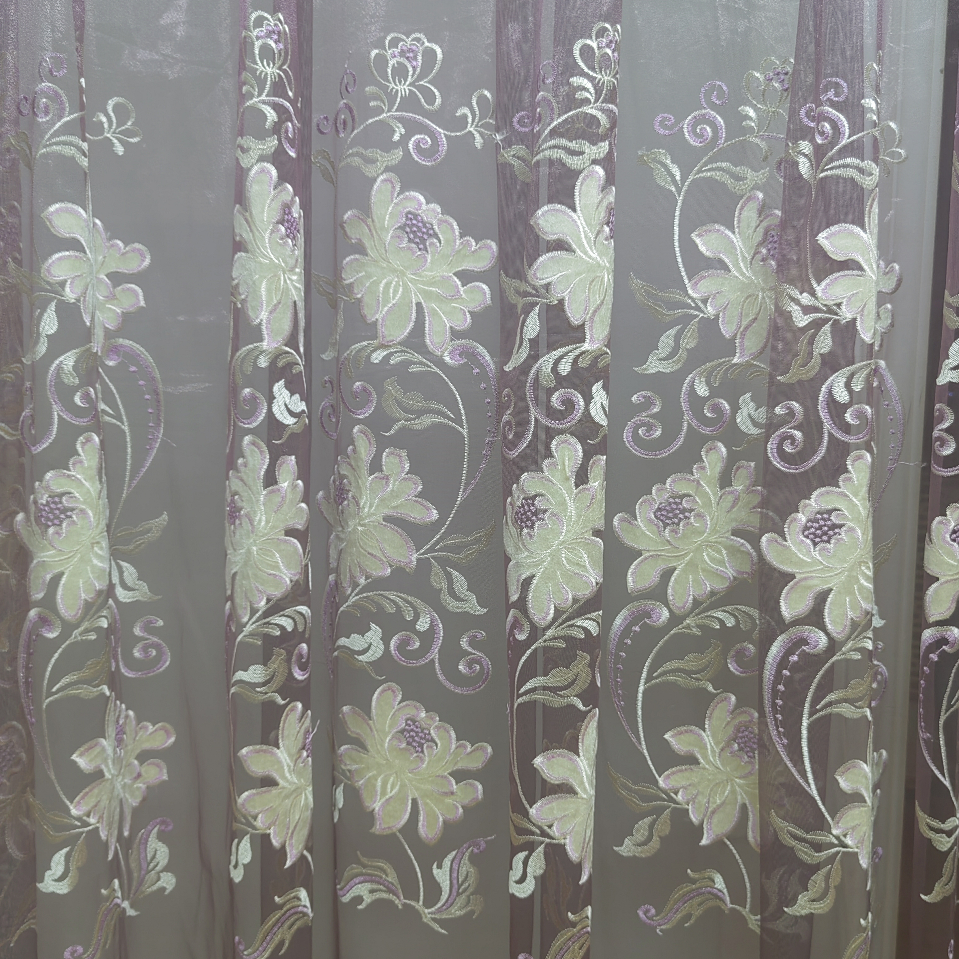 00807 挂钩款成品刺绣窗帘透气阳光纱帘宽7.5米高2.7米免费对开