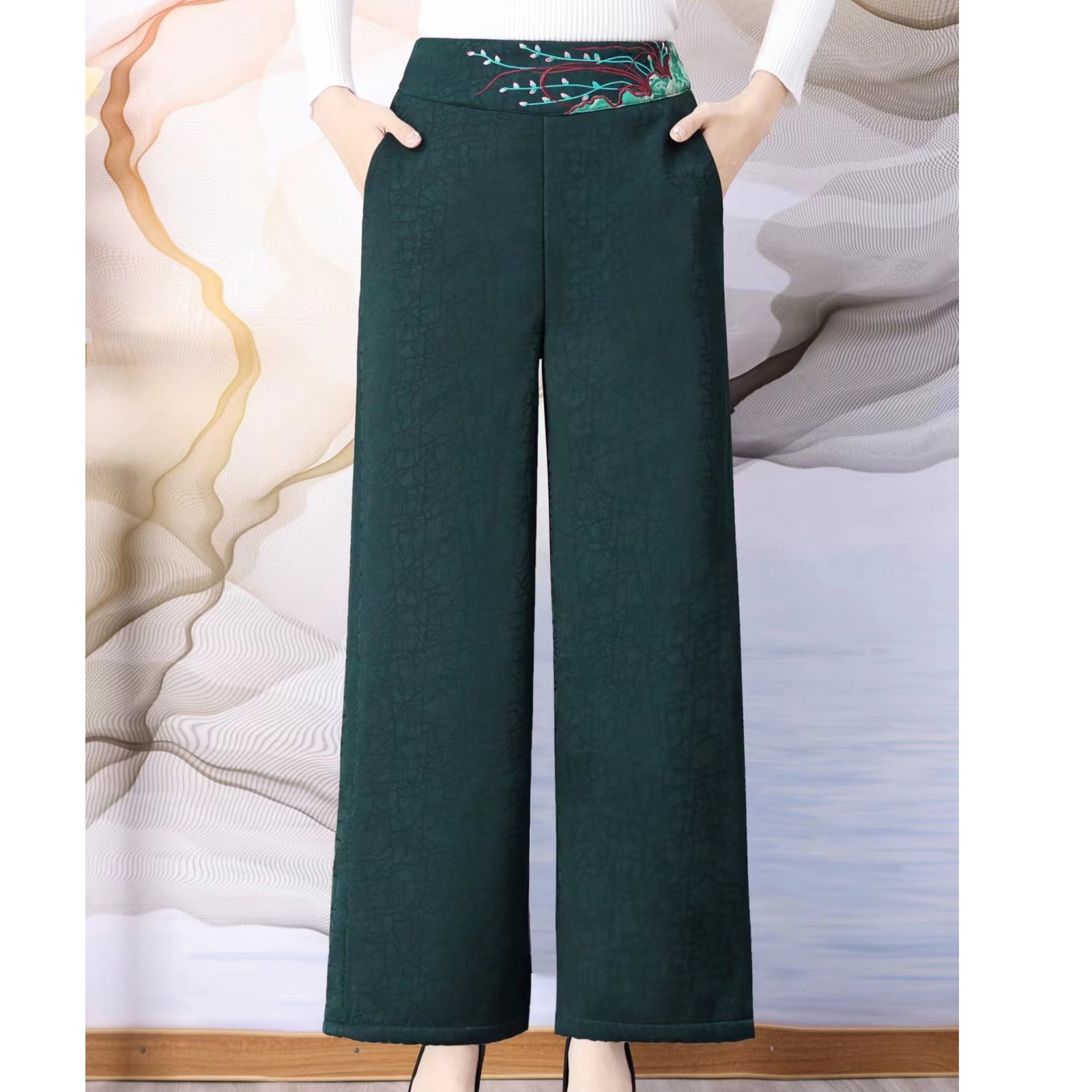 2024女春夏秋三季复古国风龟裂纹阔腿中式中国风显瘦裤子裤裙K22