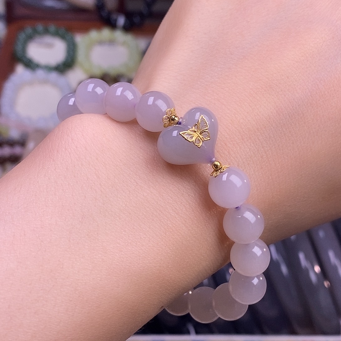 颈饰未镶嵌和田玉冰烟紫10mm金设计手串