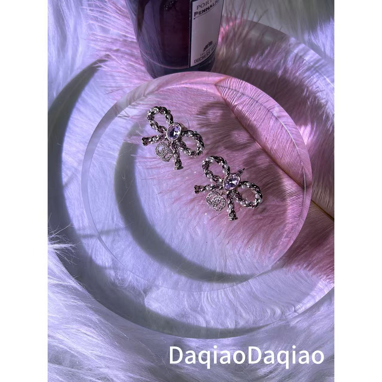 铜合金合成锆石耳饰 满钻蝴蝶结耳钉 00A360