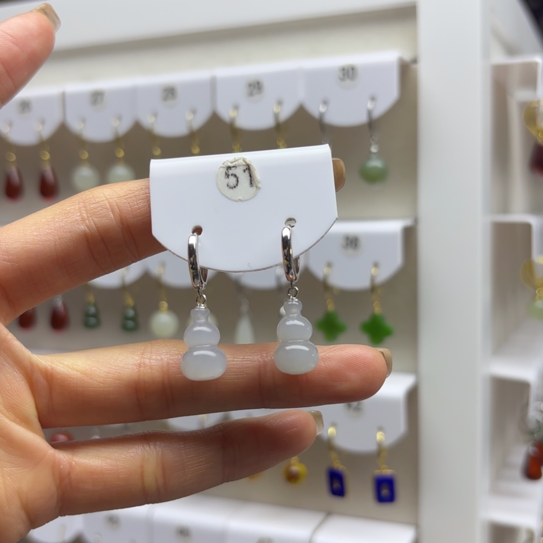 和田玉银S925镶嵌耳饰