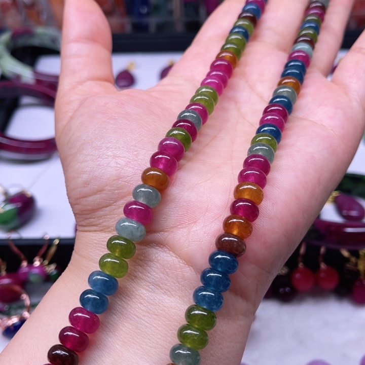 项链银S925镶嵌碧玺算盘珠项链