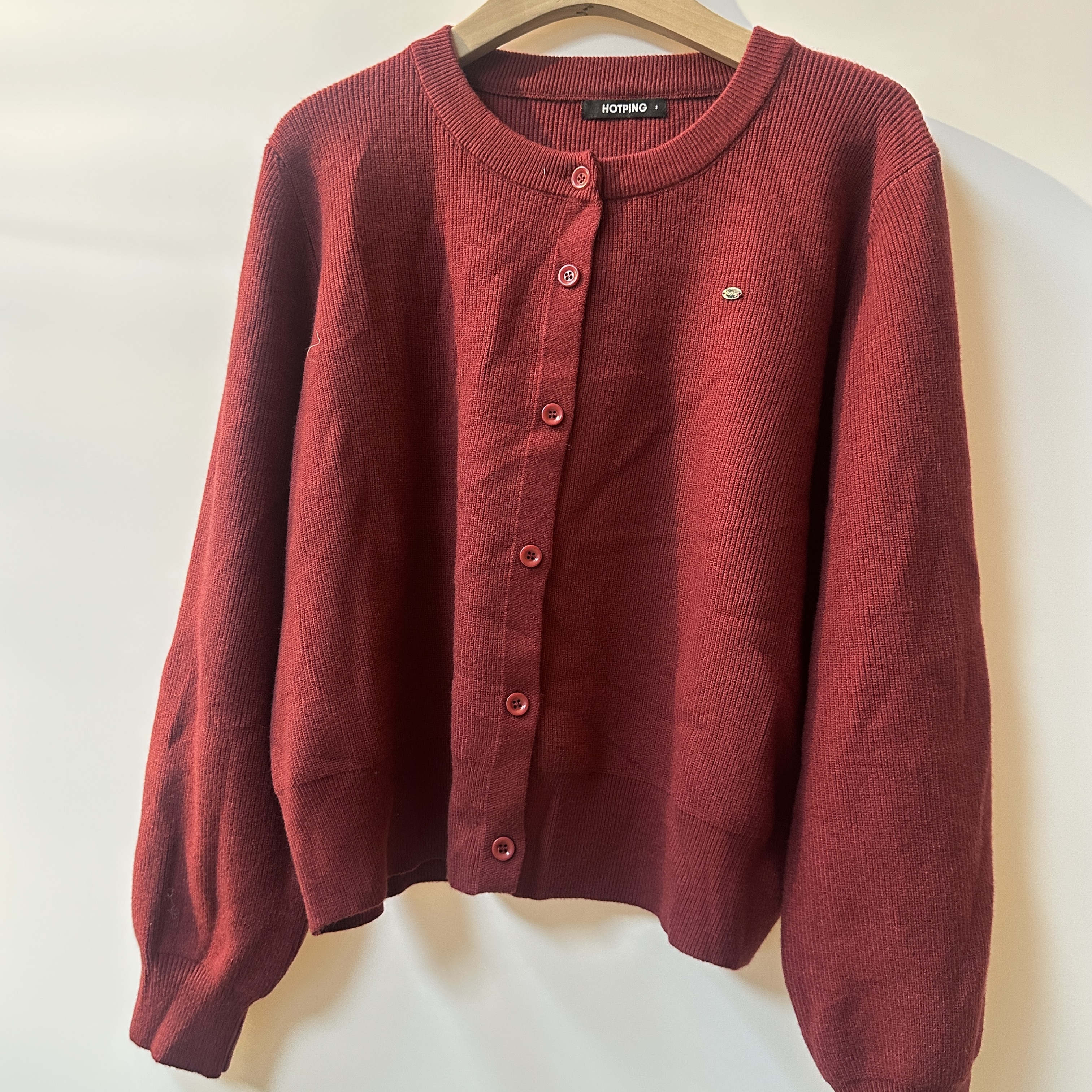 秋季短款上衣百搭红色秋冬长袖时尚毛针织衫开衫极简风女装圆领