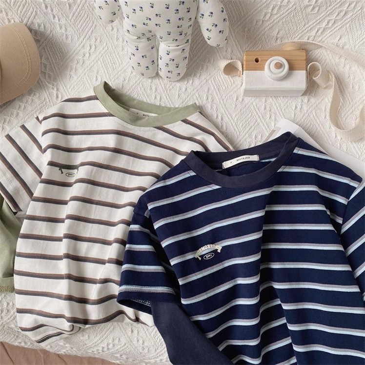 【清仓】新款男童韩版短袖t恤儿童夏季薄款时尚条纹百搭潮T恤上衣