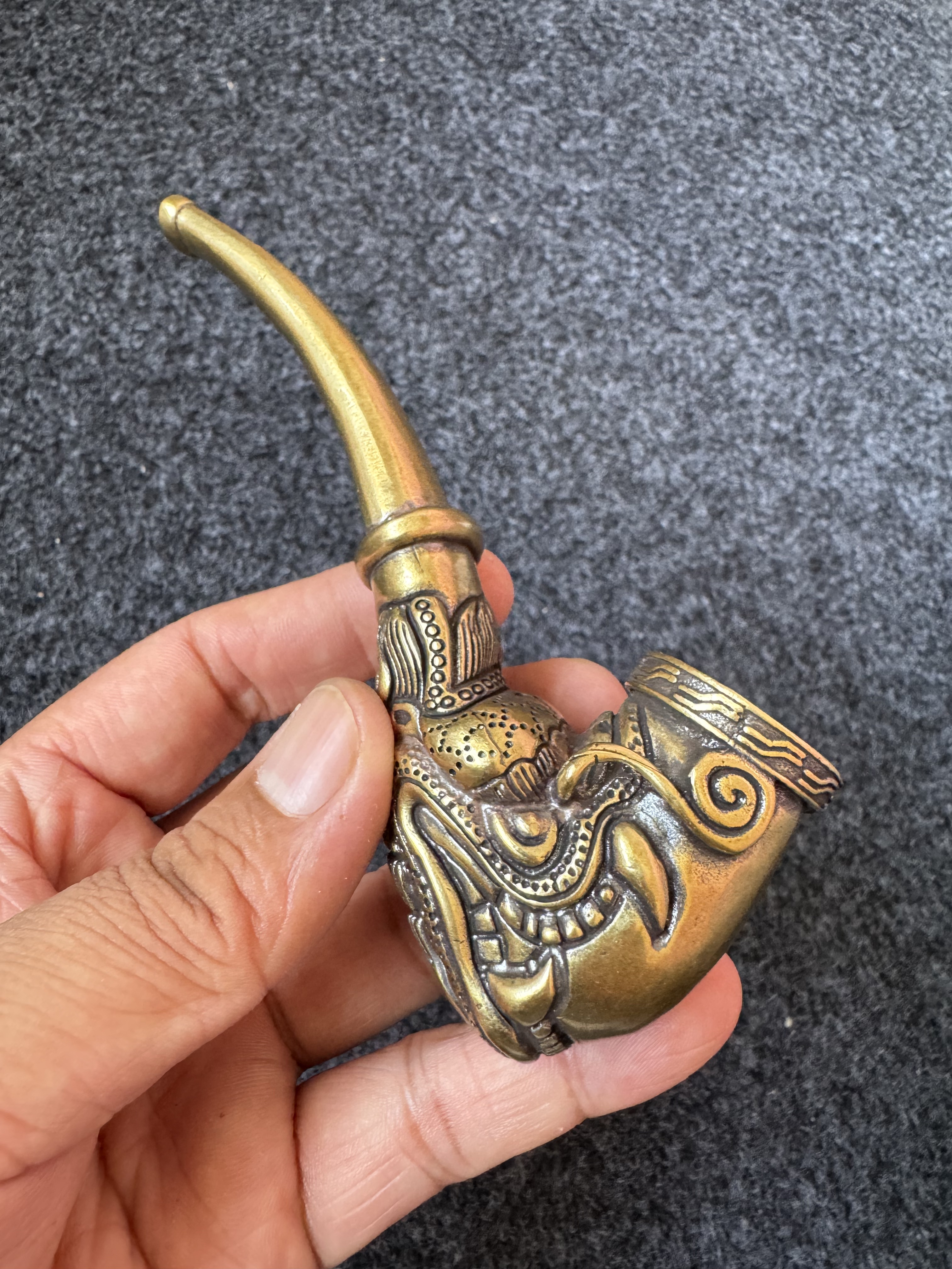 龙头大烟斗老式烟斗14CM做旧黄铜龙头手工雕大烟锅子烟袋锅子老式