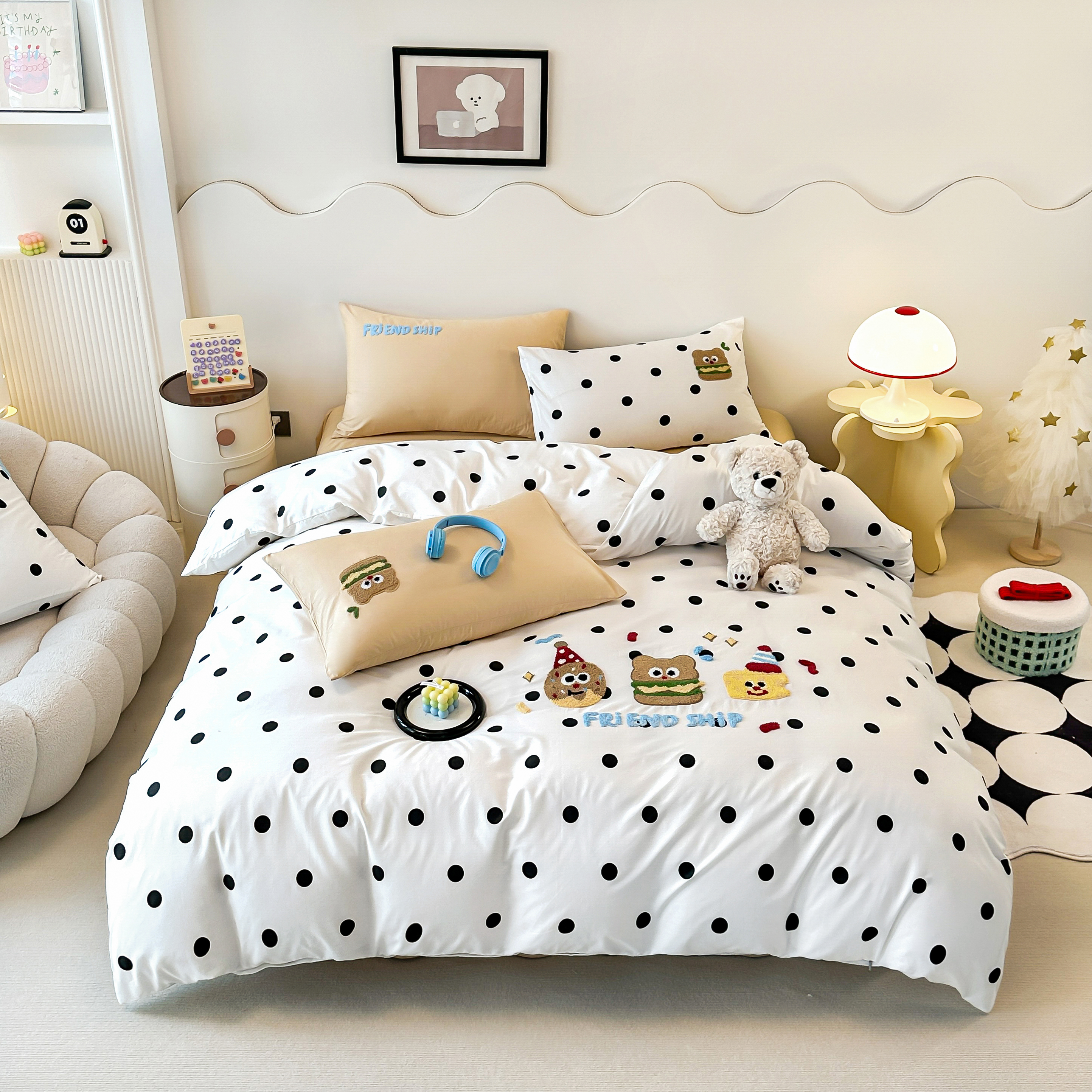 绵绵子 曲奇饼干 全棉纯棉三件套四件套 印花+刺绣工艺 小清新风