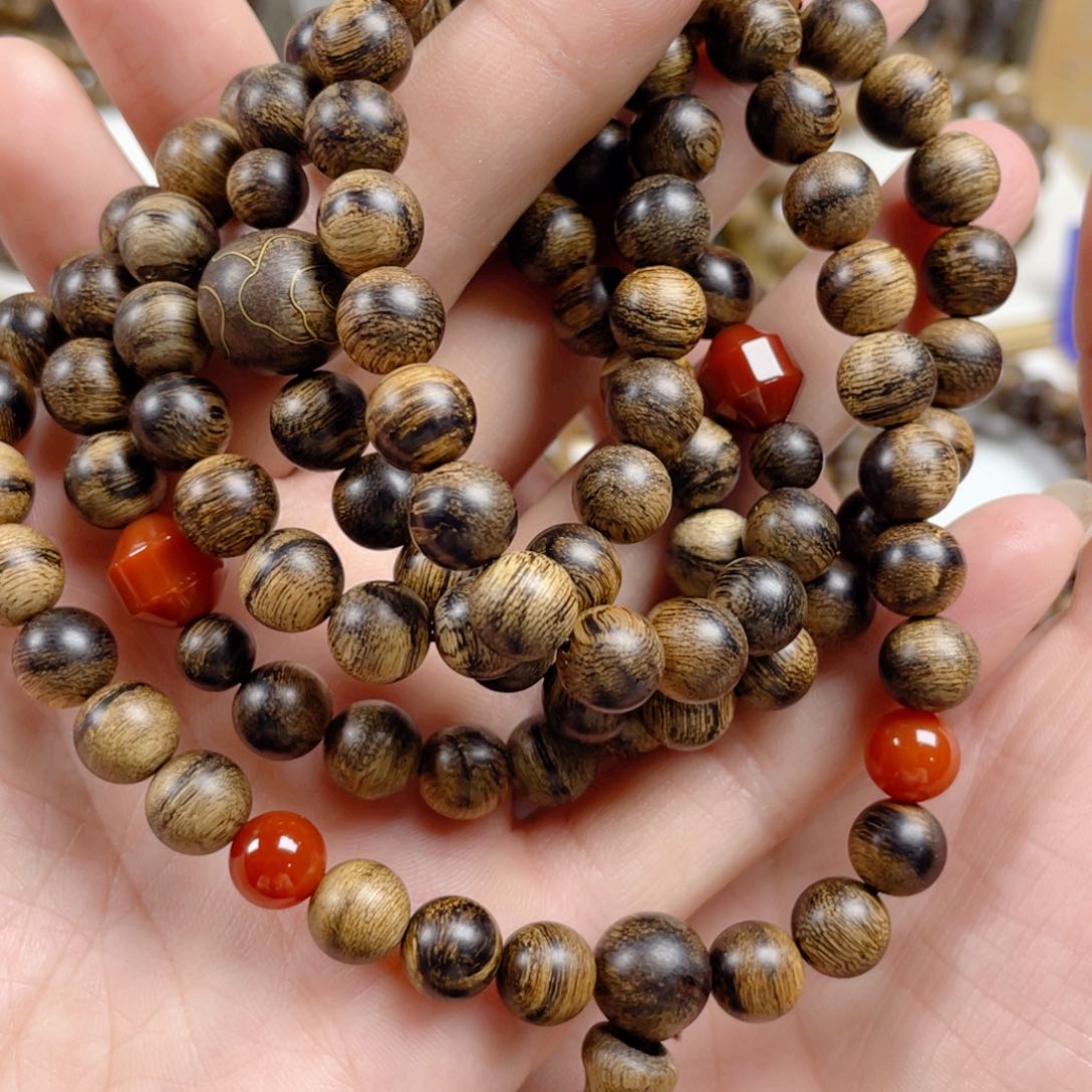 手串沉香浩*越南芽庄白棋楠老料满瘤疤虎斑纹0.8×108