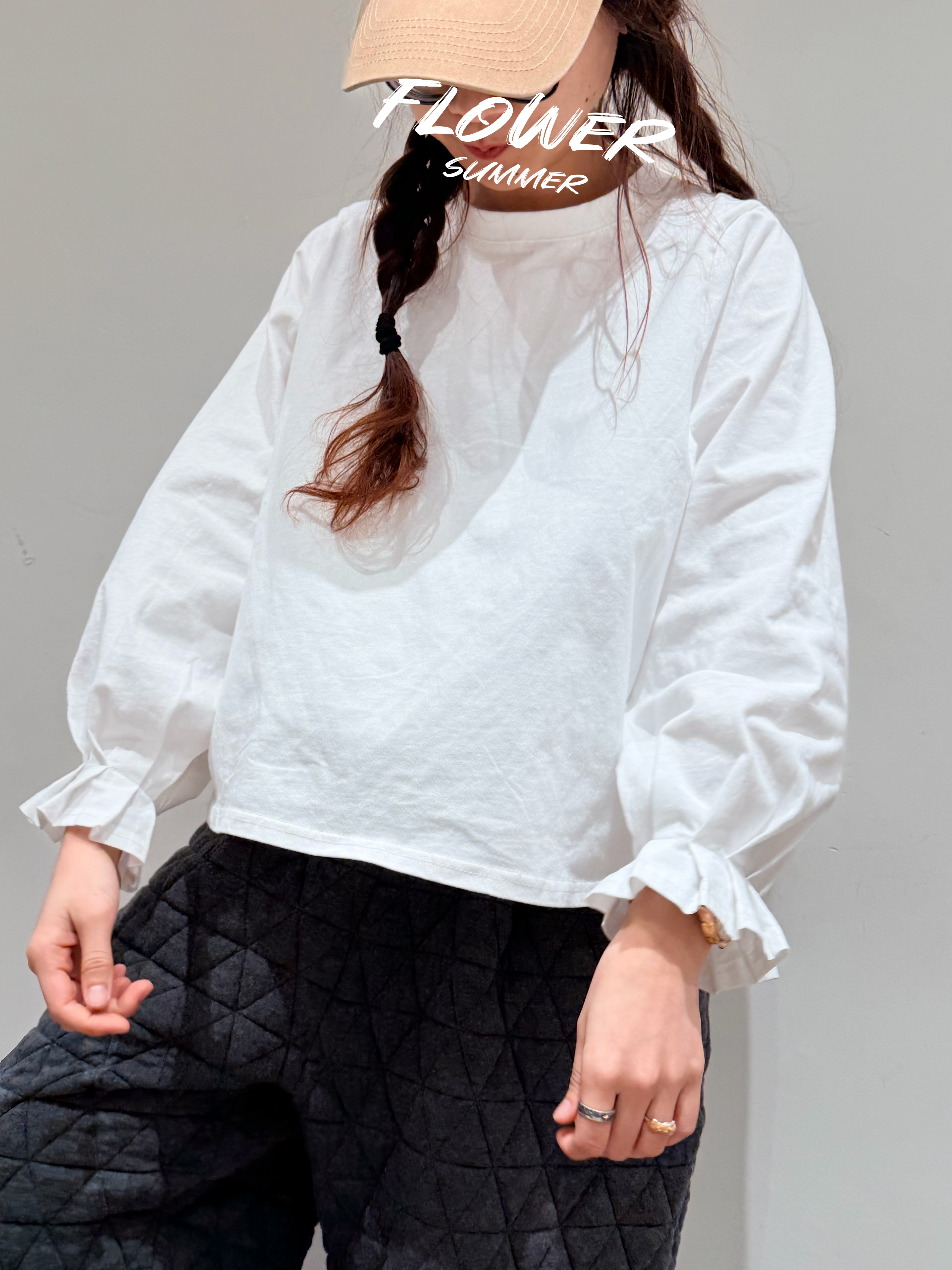 夏小朵 经典钢琴袖长袖T恤 时尚显瘦圆领休闲百搭宽松短袖T恤