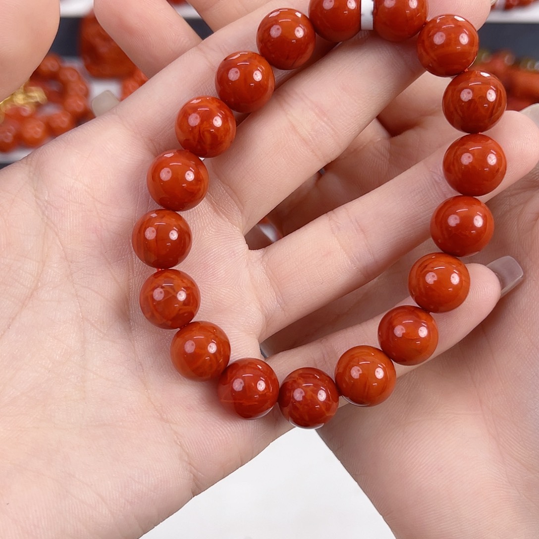 南红玛瑙未镶嵌瓦西柿子红满肉11mm手串