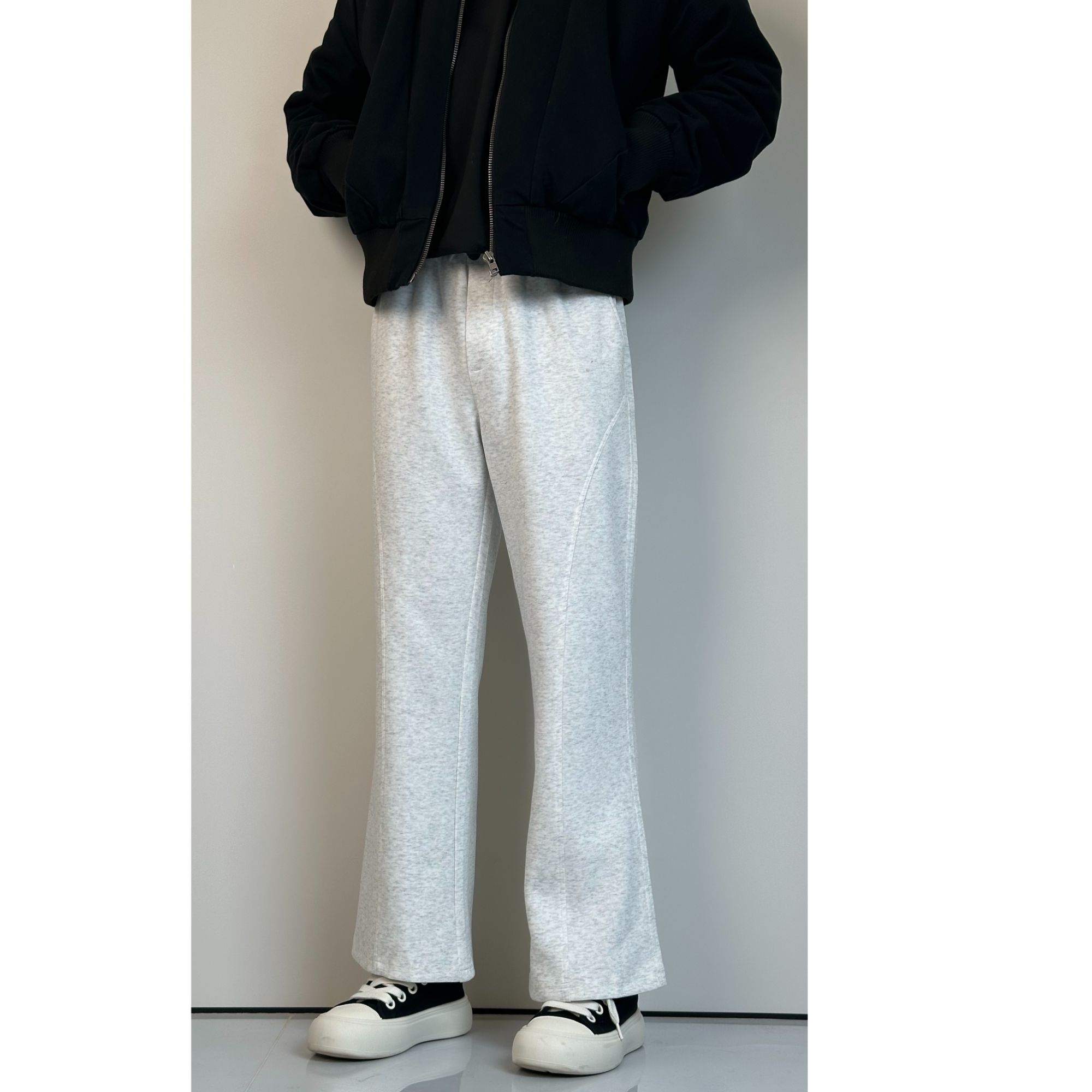 VIVIKIMER白花灰弯刀裤冬季加绒男款垂感修身显瘦裤子直筒微喇裤