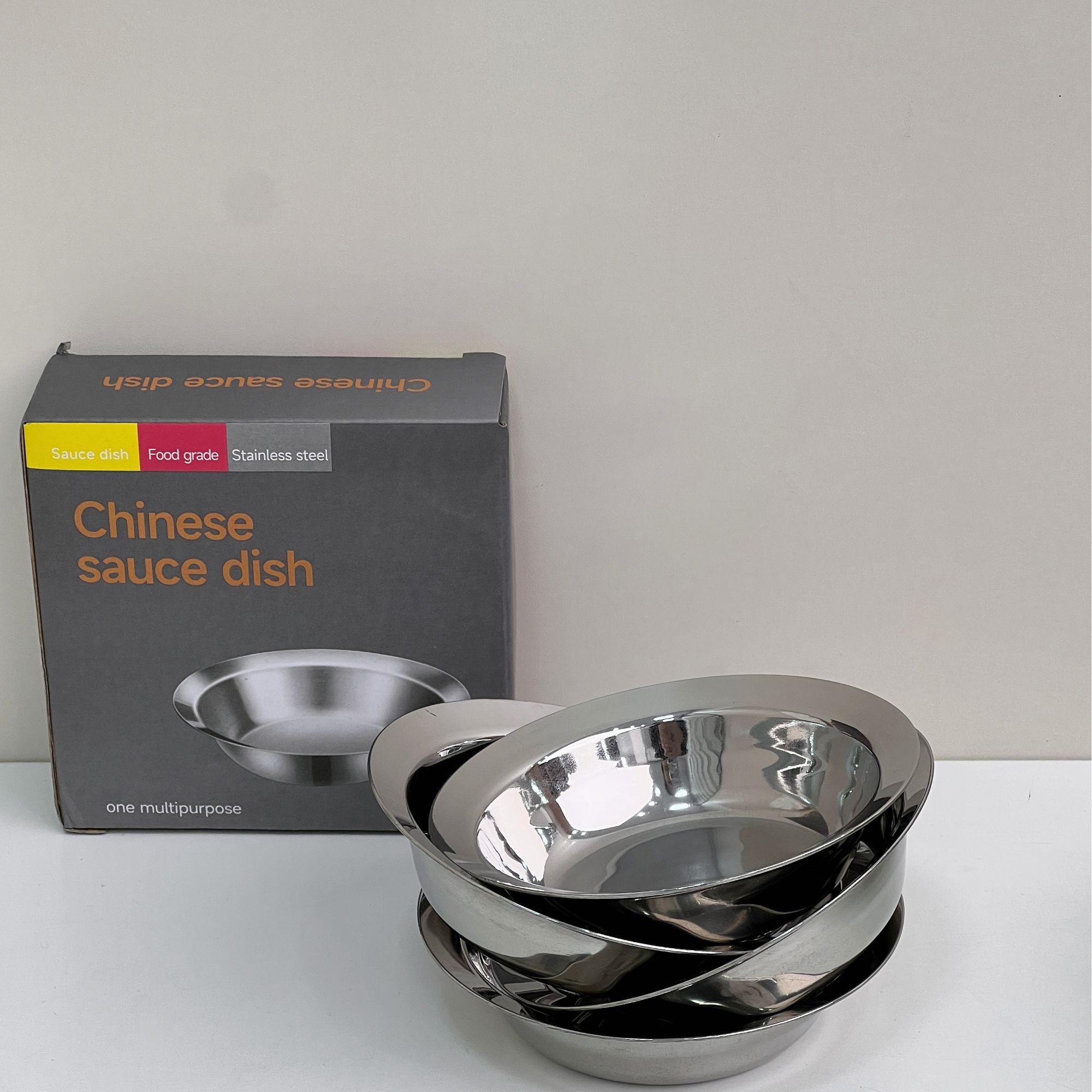 【亮光4个装】18/10不锈钢中式蘸料碟 调料碟 酱汁碟加厚防烫家用