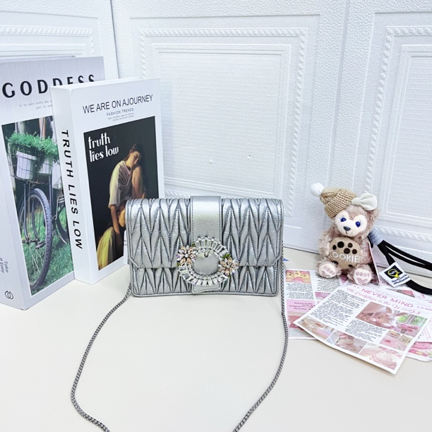 95新 MIU MIU/缪缪 银色太阳花褶皱单肩斜挎包