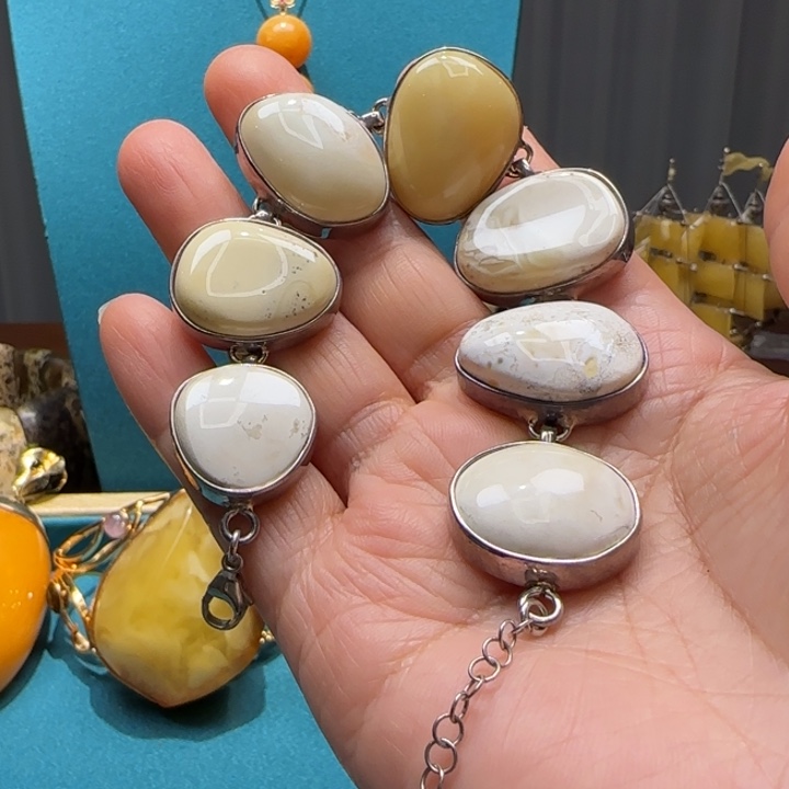 琥珀未镶嵌手链波兰设计款琥珀蜜蜡