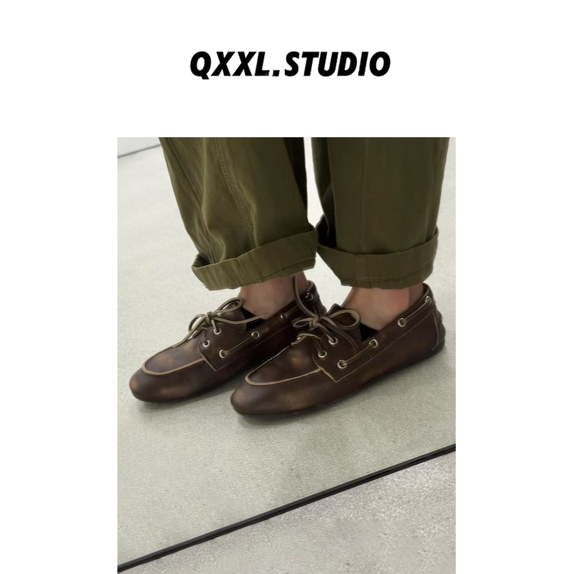 邱小小丽呀 复古平底英伦风乐福鞋手工做旧蝴蝶结小皮单鞋