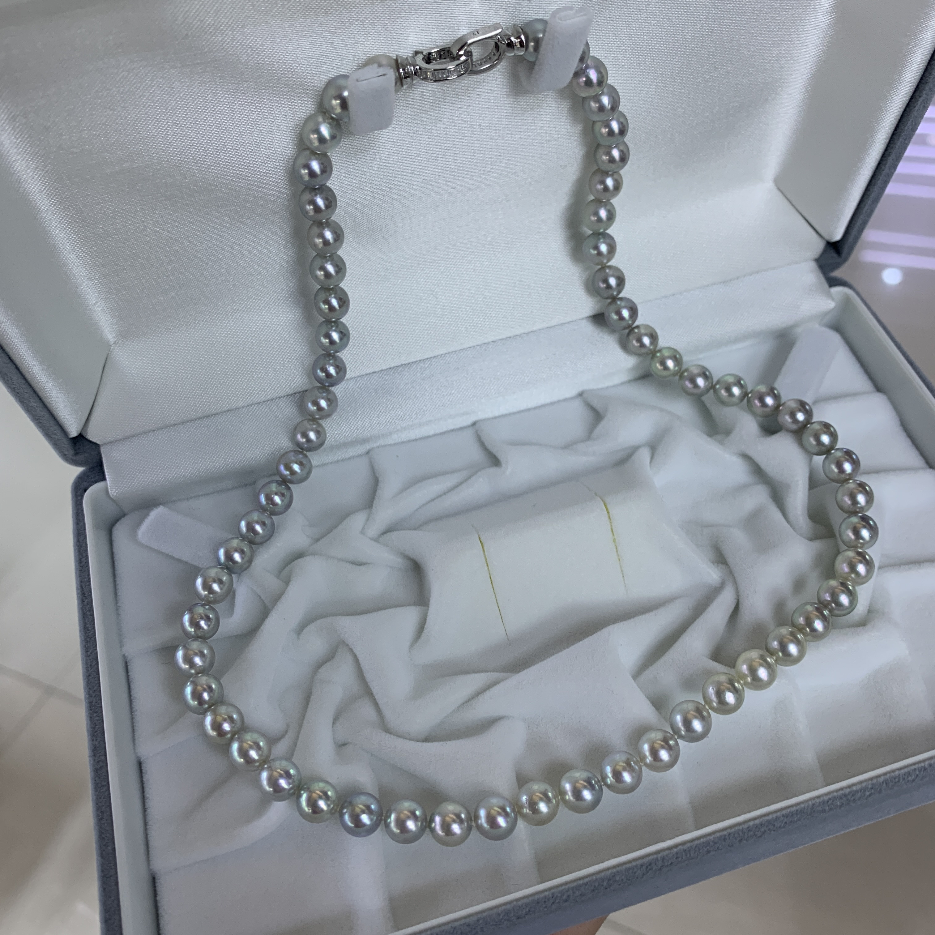 七分「银蓝」6.5-7mm海水真多麻经典满串 天然色无调色 银蓝灰色系