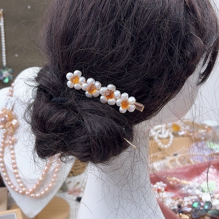 淡水珍珠发饰银S925镶嵌