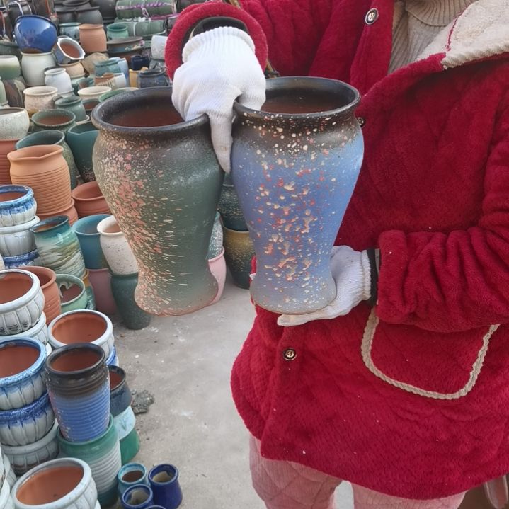 红陶口14高26两个盆