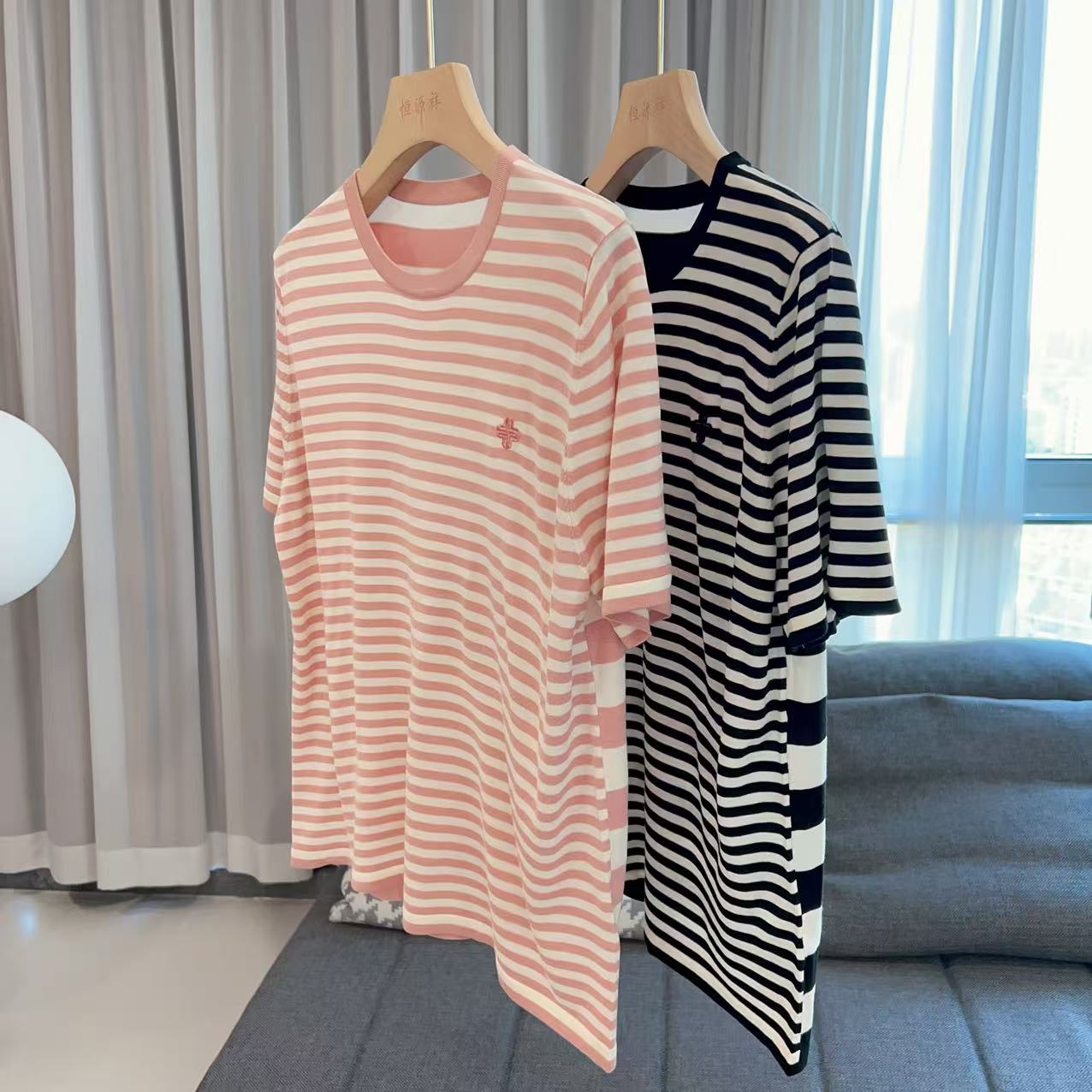 【美姐说】女圆领条纹T恤3535