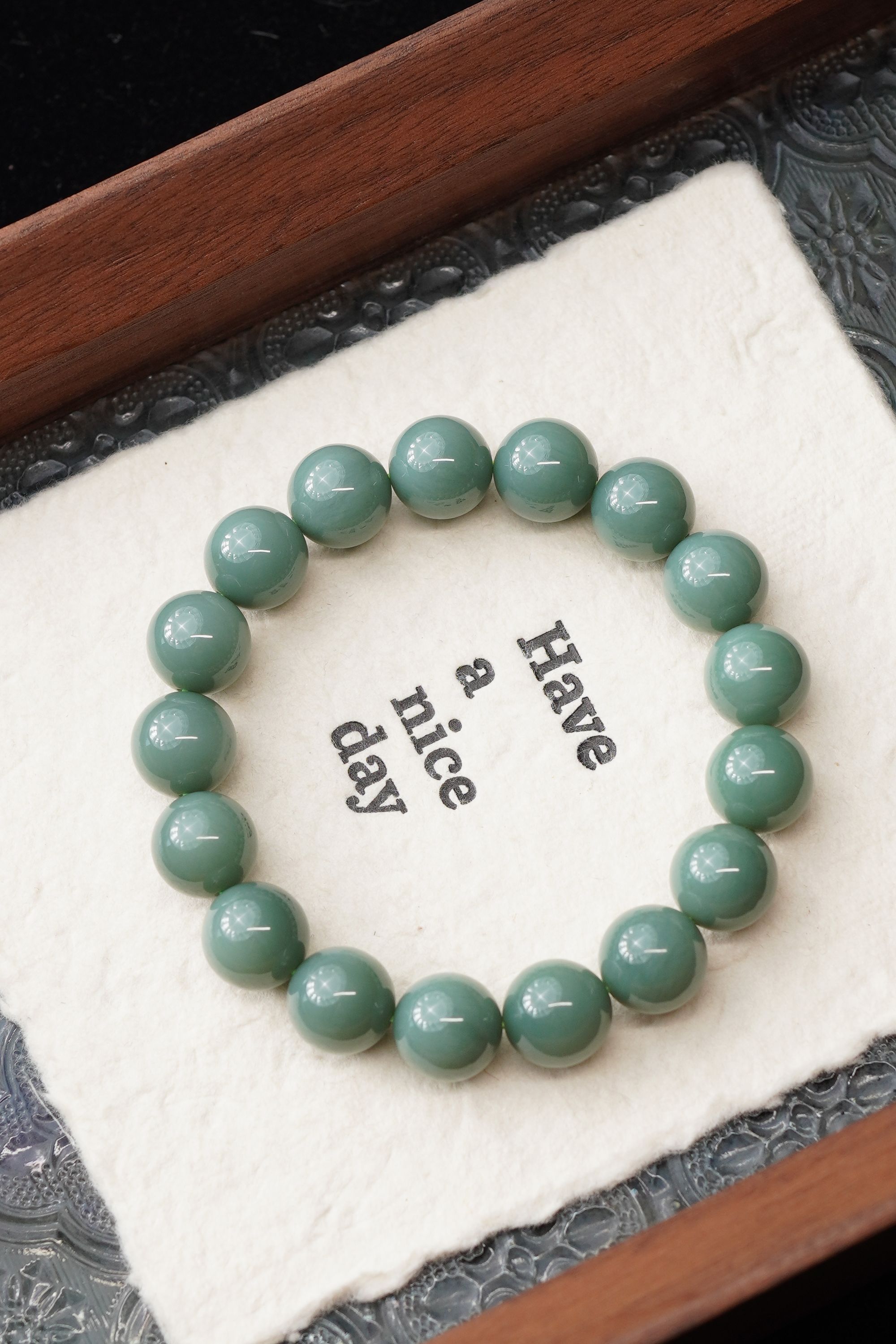 天然和田玉粉青12mm圆珠单圈