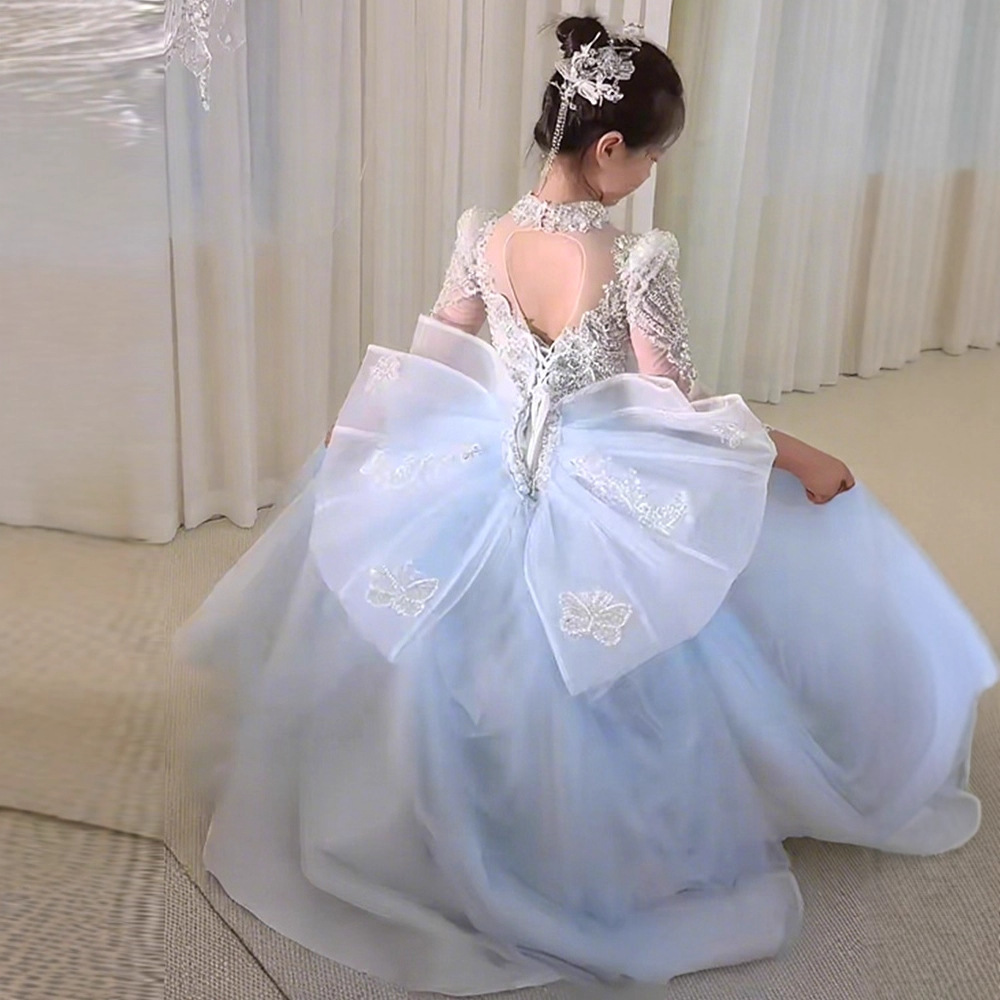 女童主持人晚礼服10岁生日宴儿童钢琴演奏演出服高端轻奢小众长袖