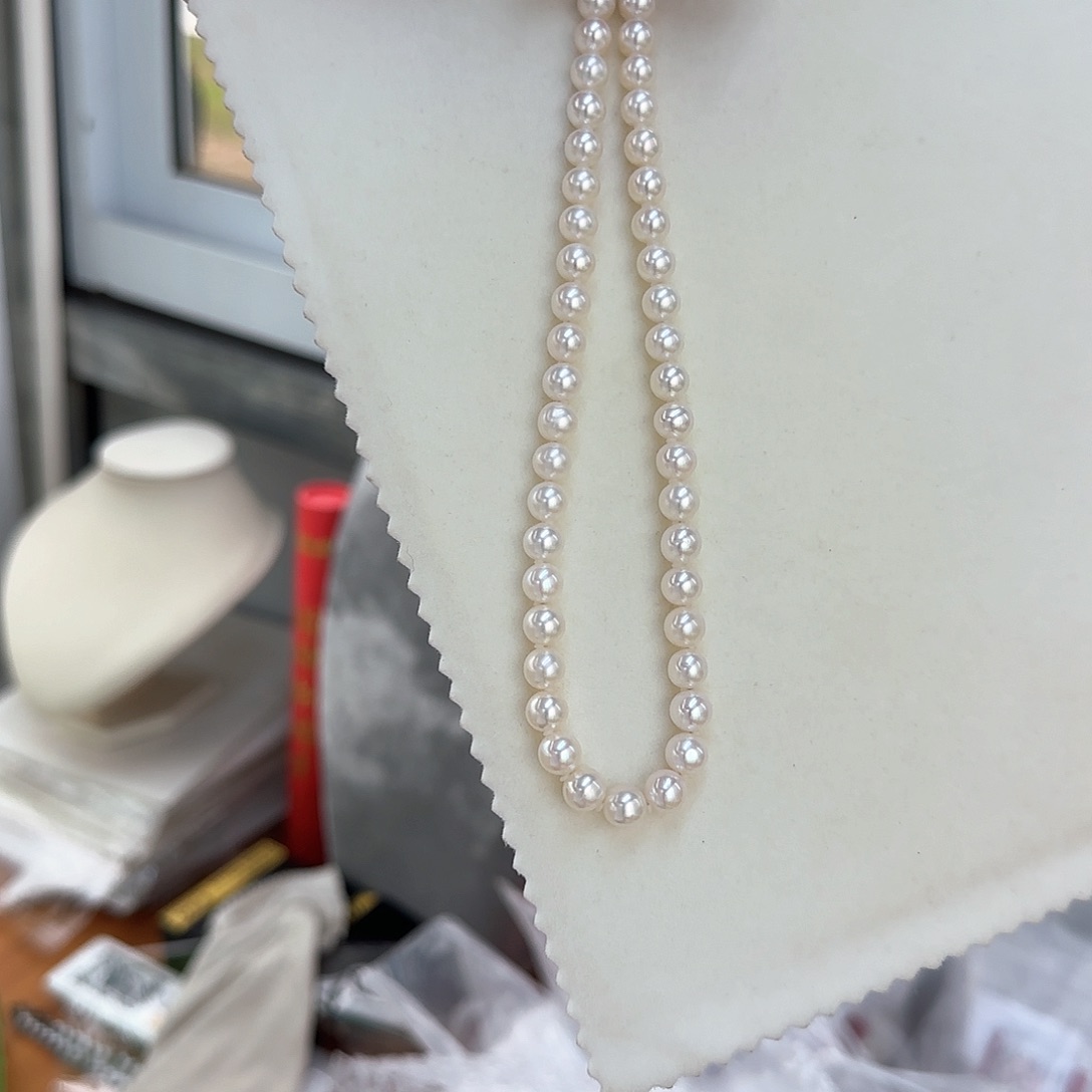 淡水珍珠银S925镶嵌颈饰7-8无核极光镜面正圆炫彩白亮