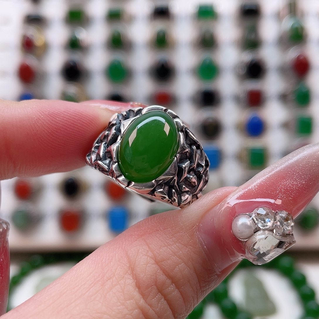 和田玉戒指银S925镶嵌