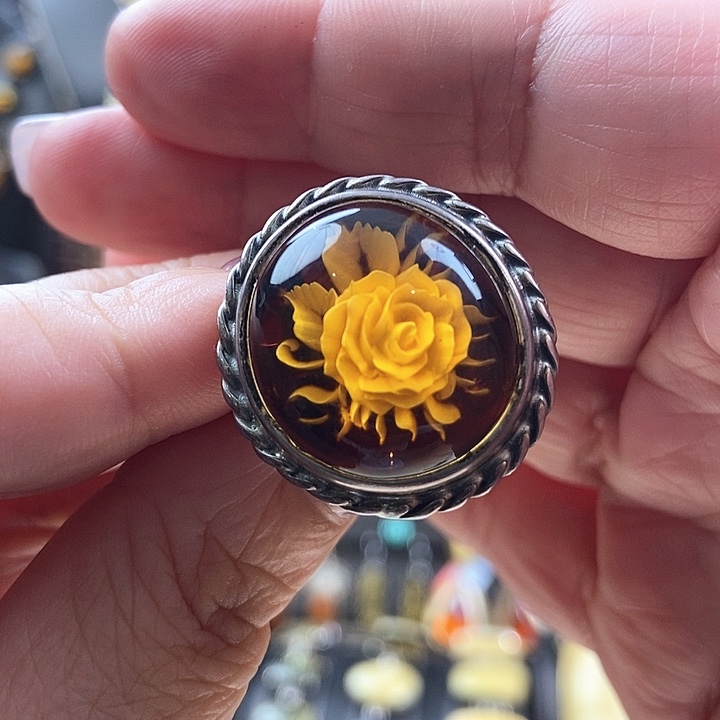 琥珀银S925镶嵌戒指戒指