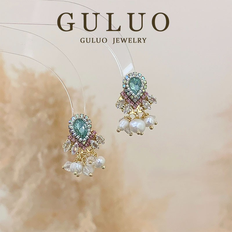 合金仿珍珠耳饰 薄荷曼波波西米亚风耳钉1905气质小众