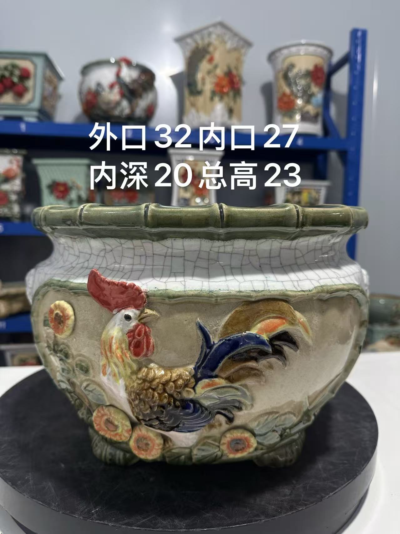 精美手工贴花全手工公鸡贴花石湾花盆独特设计美观实用