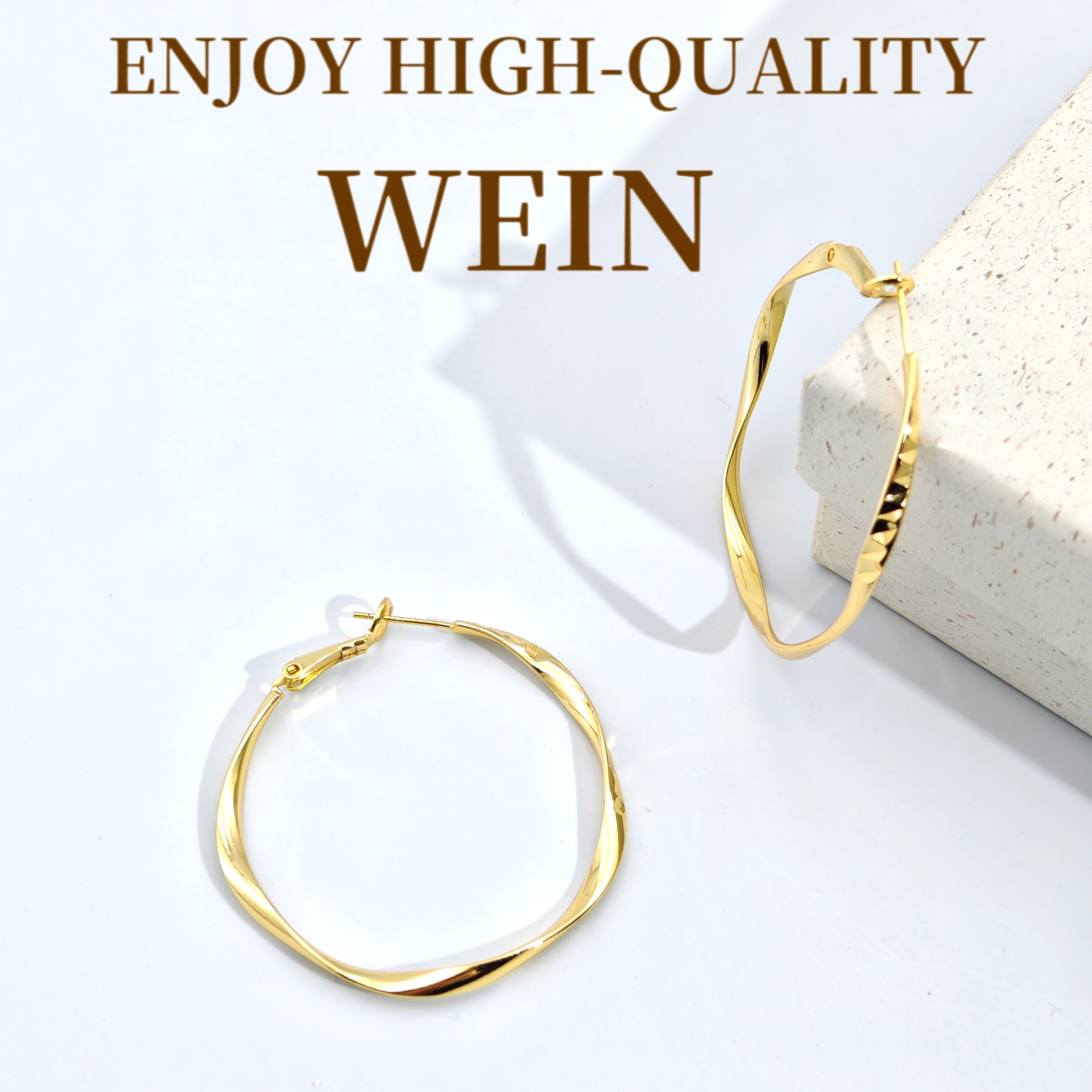 WEIN 铜合金耳饰 「金色刻面」时尚百搭气质简约光面大耳圈素款圈圈