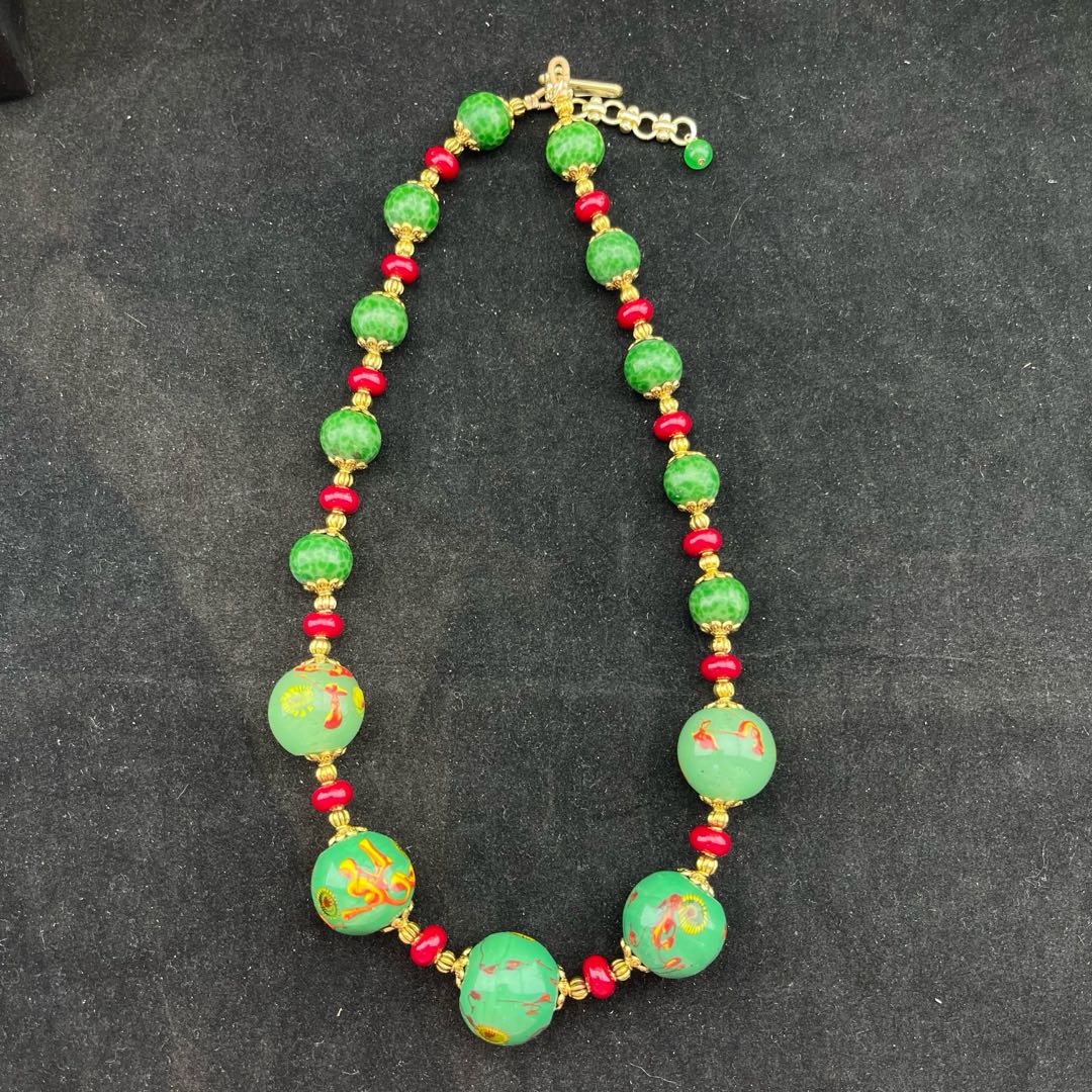 铜合金琉璃项链 新款绿蛙凤眼项链手工绿色时尚彩色民族风镶嵌长